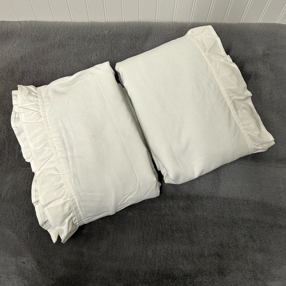 West elm Kids ruffle solid curtain pair white